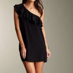 Joie Black One-Shoulder Ruffle Silk Dress Size M
